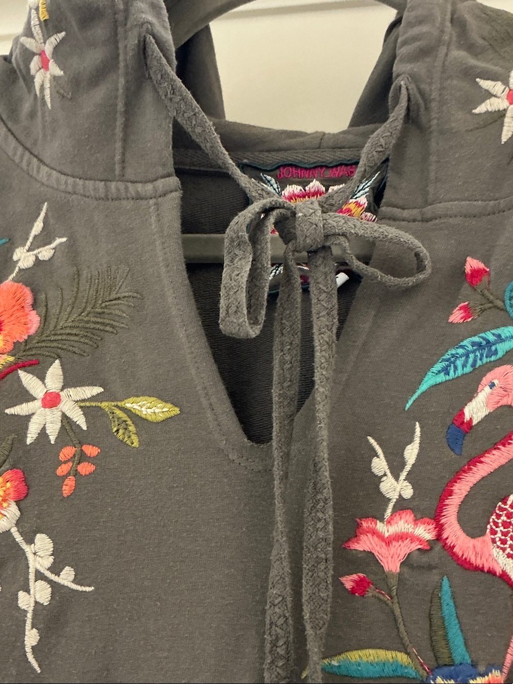 Johnny Was Dark Gray Embroidered Flamingo Pullover - Picture 3 of 5